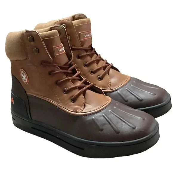 Nautica Duck Boots Mens 13 Brown Padden Waterproof Insulated Lace Up Vegan - Picture 1 of 8